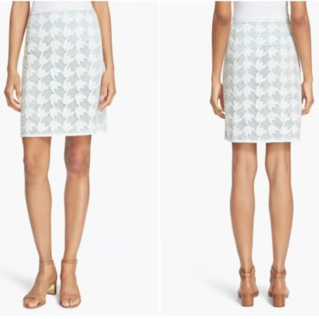 Tory Burch Lace Crochet Floral Mesh White Pierce Pencil Skirt